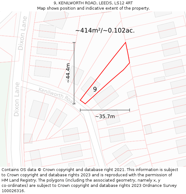 9, KENILWORTH ROAD, LEEDS, LS12 4RT: Plot and title map