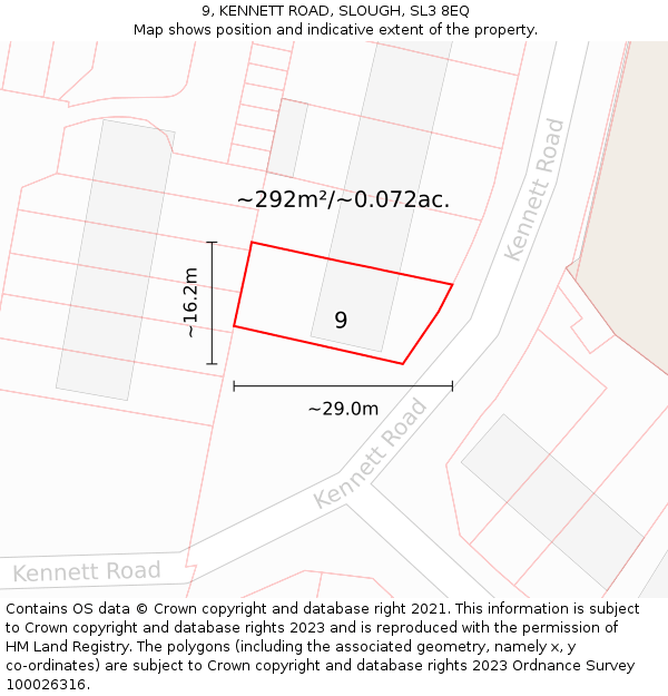 9, KENNETT ROAD, SLOUGH, SL3 8EQ: Plot and title map