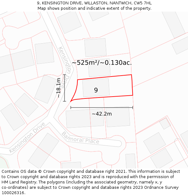 9, KENSINGTON DRIVE, WILLASTON, NANTWICH, CW5 7HL: Plot and title map