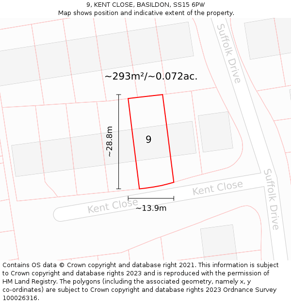 9, KENT CLOSE, BASILDON, SS15 6PW: Plot and title map
