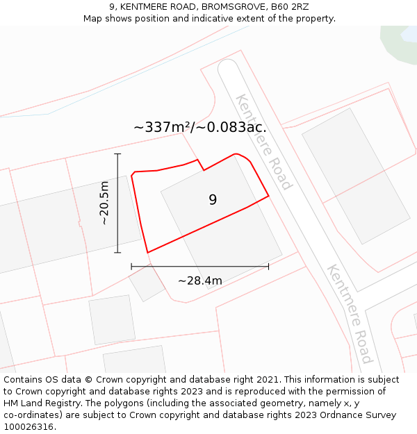 9, KENTMERE ROAD, BROMSGROVE, B60 2RZ: Plot and title map