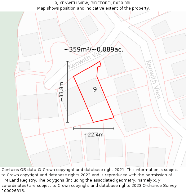9, KENWITH VIEW, BIDEFORD, EX39 3RH: Plot and title map