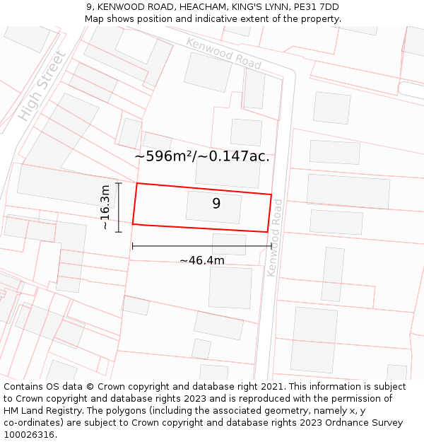 9, KENWOOD ROAD, HEACHAM, KING'S LYNN, PE31 7DD: Plot and title map