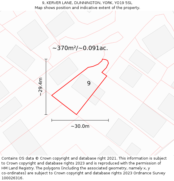 9, KERVER LANE, DUNNINGTON, YORK, YO19 5SL: Plot and title map