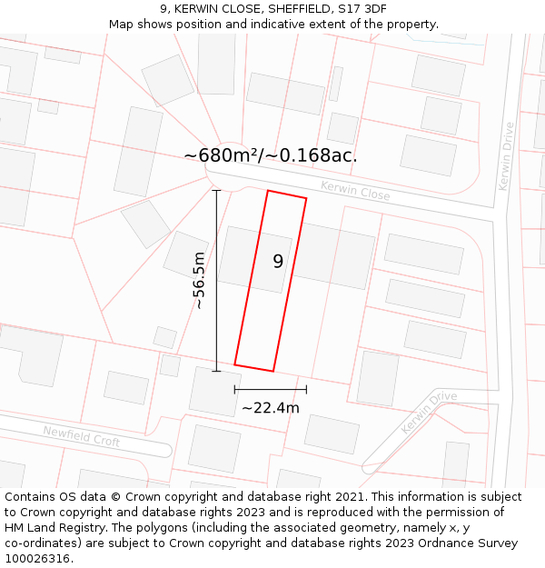 9, KERWIN CLOSE, SHEFFIELD, S17 3DF: Plot and title map