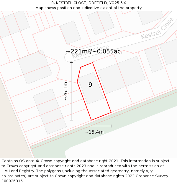 9, KESTREL CLOSE, DRIFFIELD, YO25 5JX: Plot and title map