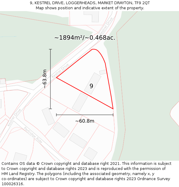 9, KESTREL DRIVE, LOGGERHEADS, MARKET DRAYTON, TF9 2QT: Plot and title map