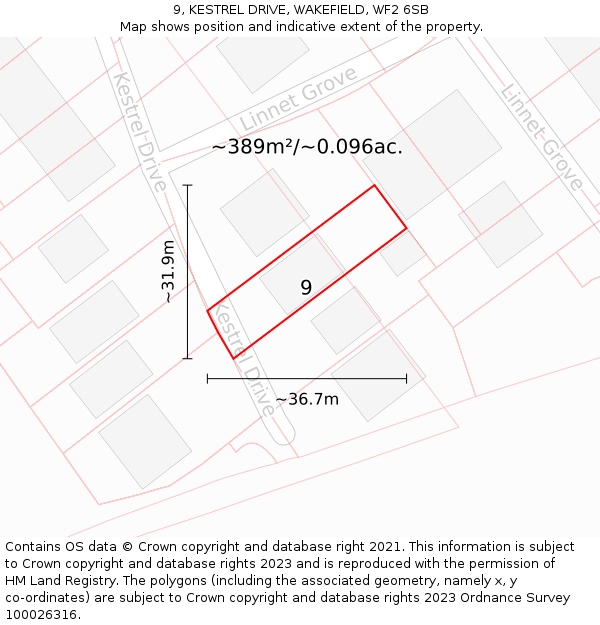 9, KESTREL DRIVE, WAKEFIELD, WF2 6SB: Plot and title map