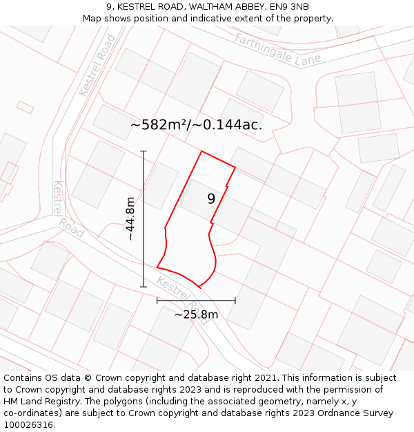 9, KESTREL ROAD, WALTHAM ABBEY, EN9 3NB: Plot and title map