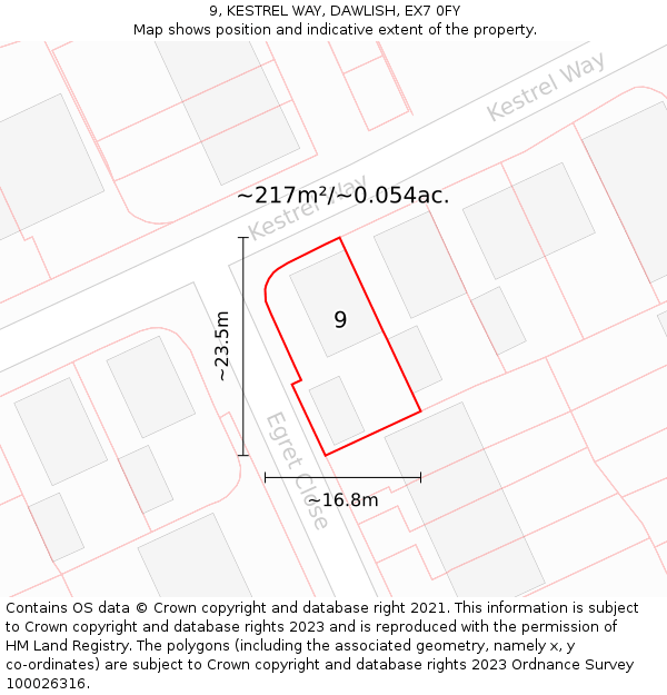 9, KESTREL WAY, DAWLISH, EX7 0FY: Plot and title map