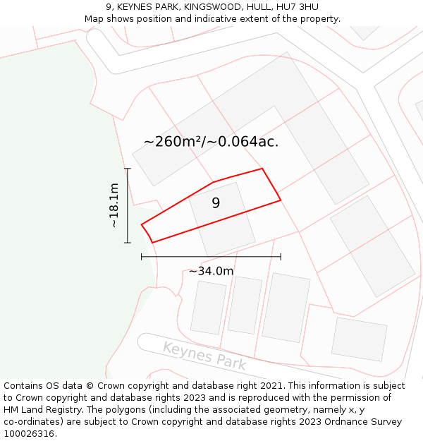 9, KEYNES PARK, KINGSWOOD, HULL, HU7 3HU: Plot and title map