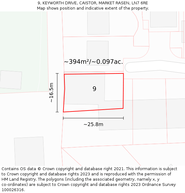 9, KEYWORTH DRIVE, CAISTOR, MARKET RASEN, LN7 6RE: Plot and title map