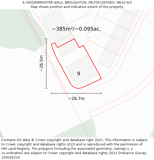 9, KIDDERMINSTER WALK, BROUGHTON, MILTON KEYNES, MK10 9LF: Plot and title map