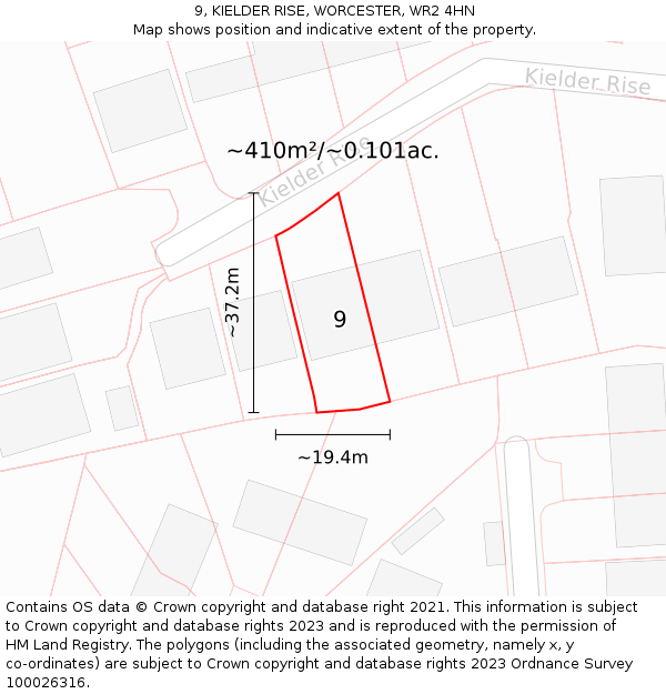9, KIELDER RISE, WORCESTER, WR2 4HN: Plot and title map