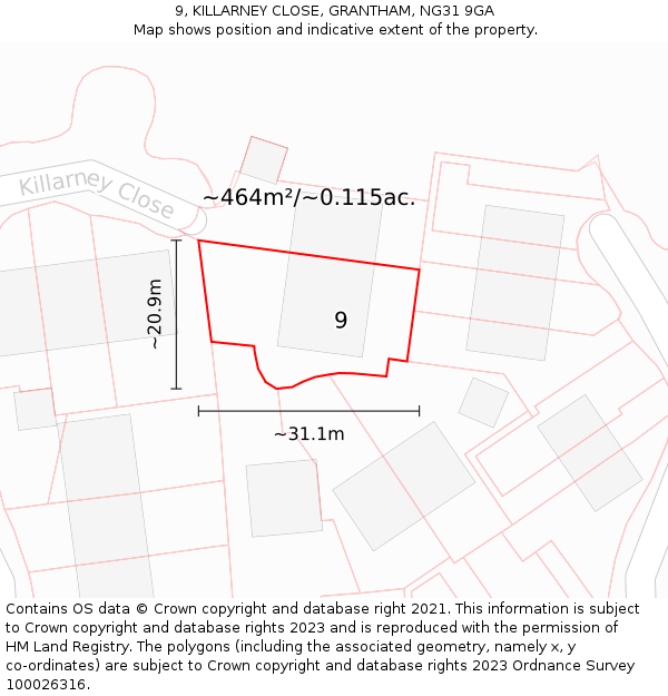 9, KILLARNEY CLOSE, GRANTHAM, NG31 9GA: Plot and title map