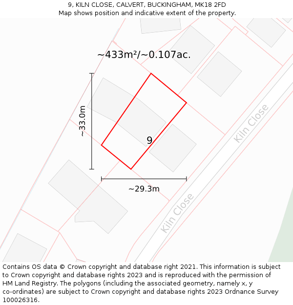 9, KILN CLOSE, CALVERT, BUCKINGHAM, MK18 2FD: Plot and title map