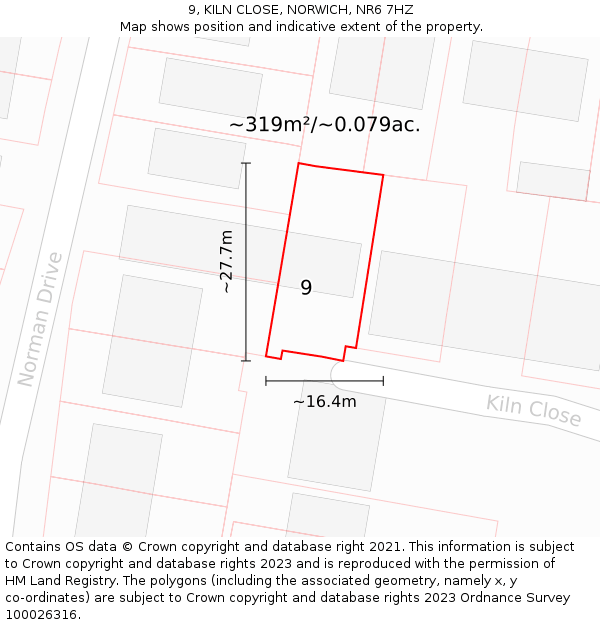 9, KILN CLOSE, NORWICH, NR6 7HZ: Plot and title map