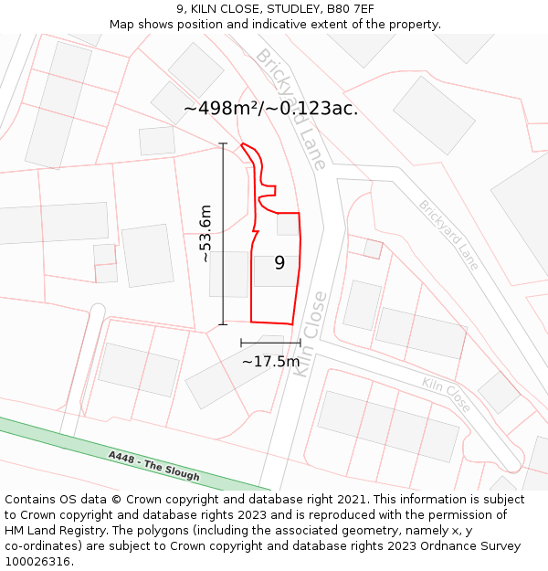 9, KILN CLOSE, STUDLEY, B80 7EF: Plot and title map