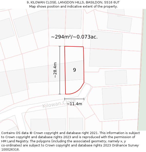 9, KILOWAN CLOSE, LANGDON HILLS, BASILDON, SS16 6UT: Plot and title map