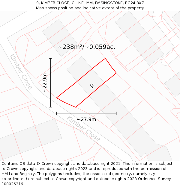 9, KIMBER CLOSE, CHINEHAM, BASINGSTOKE, RG24 8XZ: Plot and title map