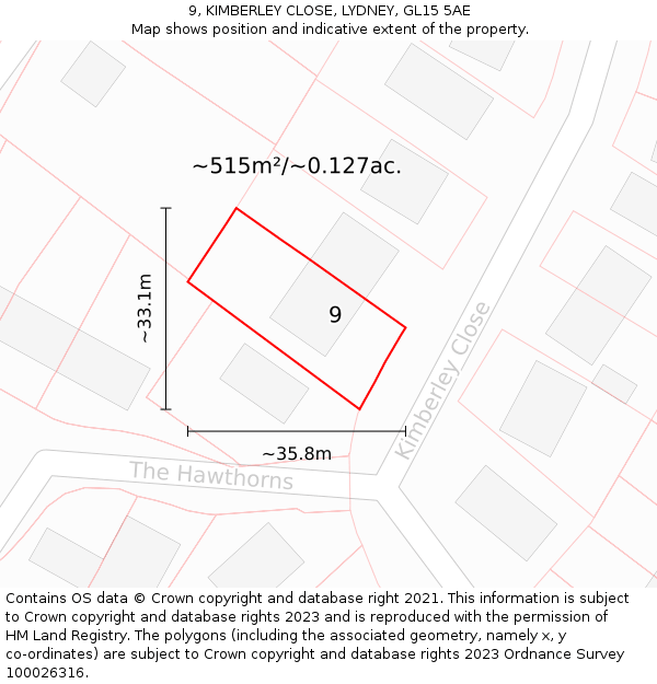 9, KIMBERLEY CLOSE, LYDNEY, GL15 5AE: Plot and title map