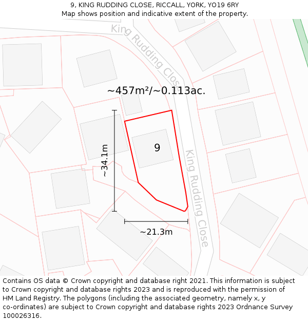 9, KING RUDDING CLOSE, RICCALL, YORK, YO19 6RY: Plot and title map