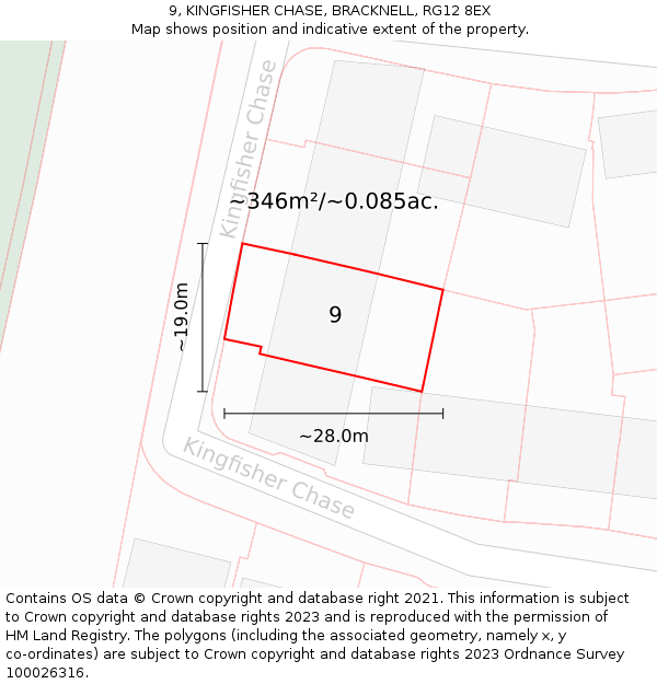 9, KINGFISHER CHASE, BRACKNELL, RG12 8EX: Plot and title map