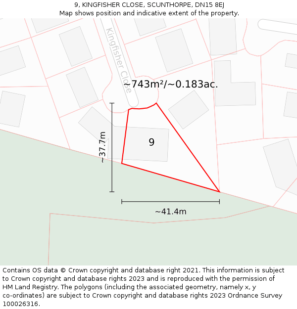 9, KINGFISHER CLOSE, SCUNTHORPE, DN15 8EJ: Plot and title map