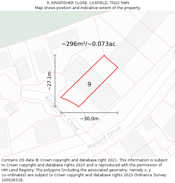 9, KINGFISHER CLOSE, UCKFIELD, TN22 5WN: Plot and title map