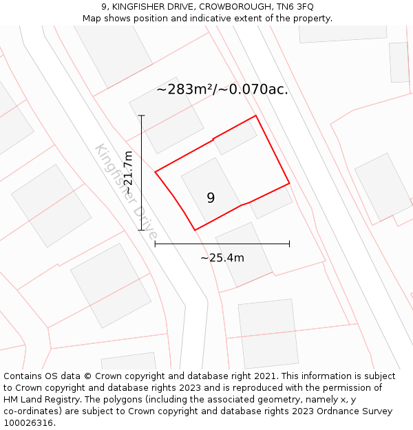 9, KINGFISHER DRIVE, CROWBOROUGH, TN6 3FQ: Plot and title map
