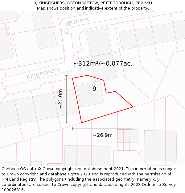 9, KINGFISHERS, ORTON WISTOW, PETERBOROUGH, PE2 6YH: Plot and title map