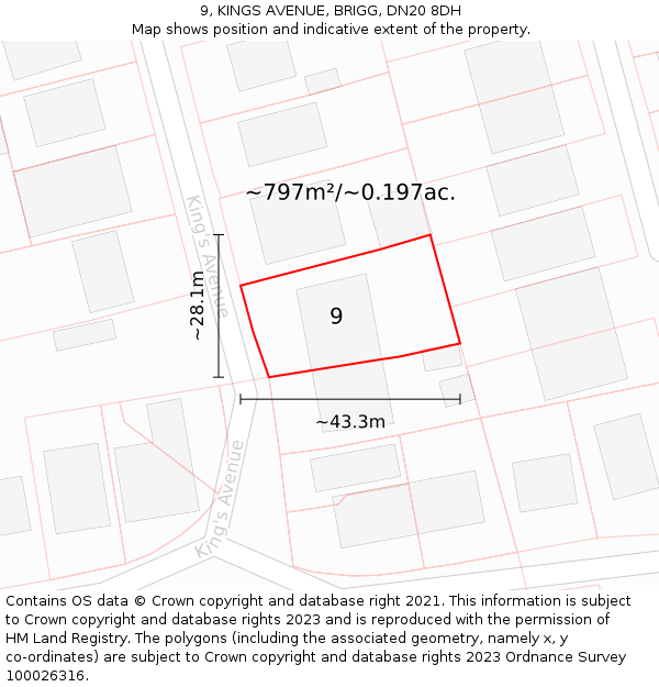 9, KINGS AVENUE, BRIGG, DN20 8DH: Plot and title map