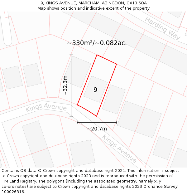9, KINGS AVENUE, MARCHAM, ABINGDON, OX13 6QA: Plot and title map