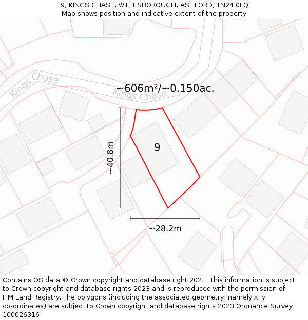 9, KINGS CHASE, WILLESBOROUGH, ASHFORD, TN24 0LQ: Plot and title map