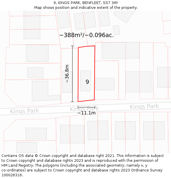 9, KINGS PARK, BENFLEET, SS7 3AY: Plot and title map