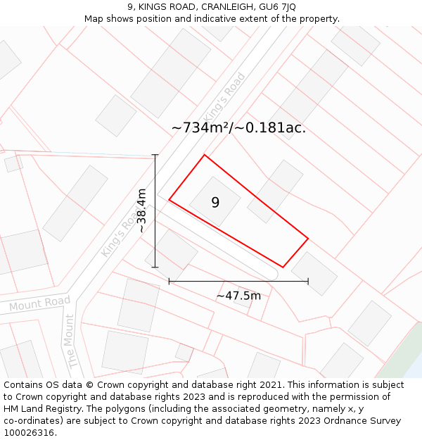 9, KINGS ROAD, CRANLEIGH, GU6 7JQ: Plot and title map