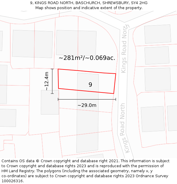 9, KINGS ROAD NORTH, BASCHURCH, SHREWSBURY, SY4 2HG: Plot and title map