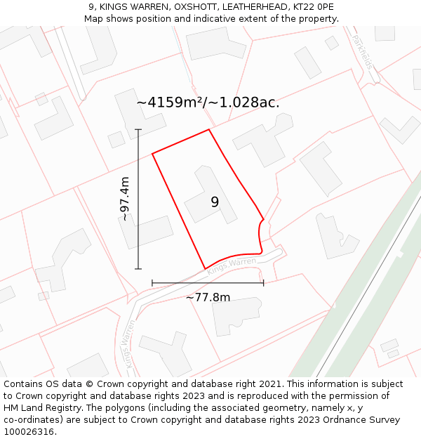 9, KINGS WARREN, OXSHOTT, LEATHERHEAD, KT22 0PE: Plot and title map