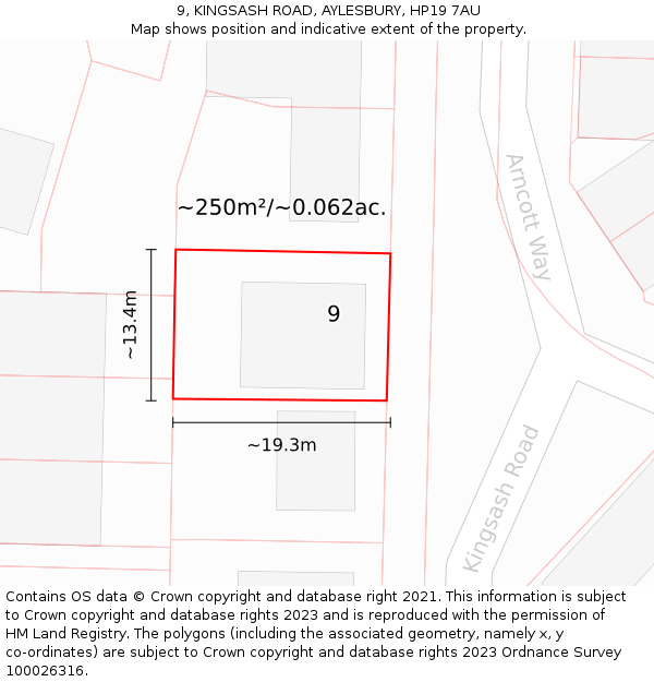 9, KINGSASH ROAD, AYLESBURY, HP19 7AU: Plot and title map
