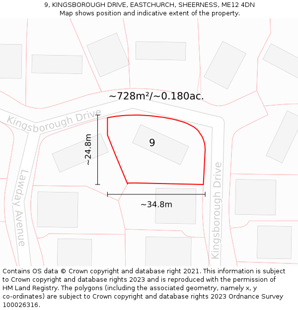 9, KINGSBOROUGH DRIVE, EASTCHURCH, SHEERNESS, ME12 4DN: Plot and title map