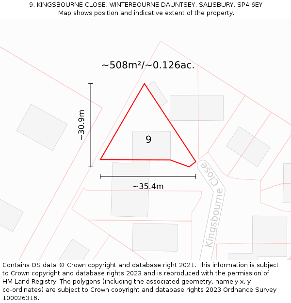 9, KINGSBOURNE CLOSE, WINTERBOURNE DAUNTSEY, SALISBURY, SP4 6EY: Plot and title map