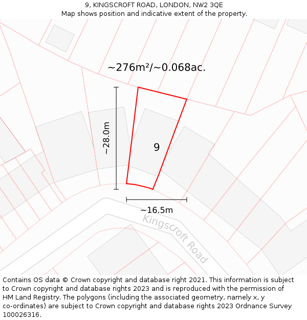 9, KINGSCROFT ROAD, LONDON, NW2 3QE: Plot and title map