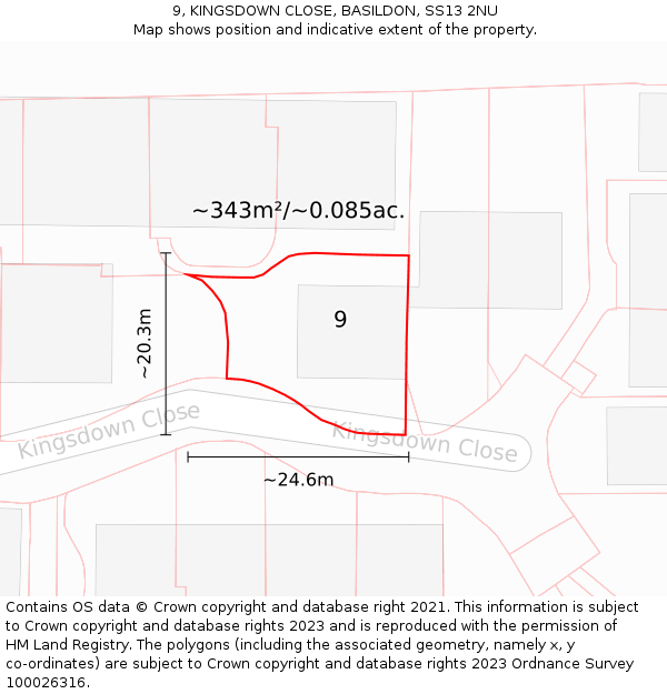 9, KINGSDOWN CLOSE, BASILDON, SS13 2NU: Plot and title map