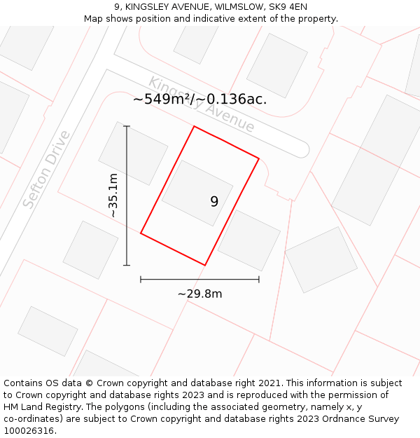 9, KINGSLEY AVENUE, WILMSLOW, SK9 4EN: Plot and title map