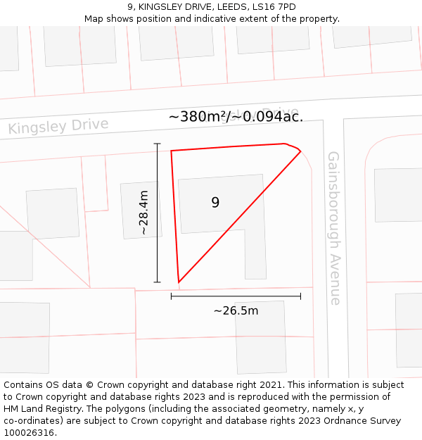 9, KINGSLEY DRIVE, LEEDS, LS16 7PD: Plot and title map