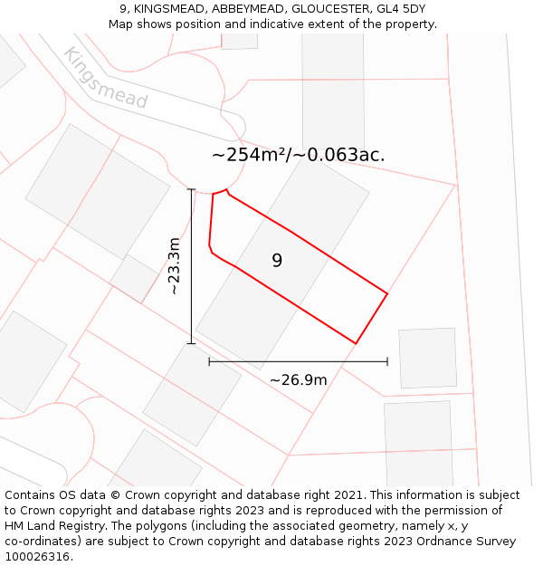 9, KINGSMEAD, ABBEYMEAD, GLOUCESTER, GL4 5DY: Plot and title map