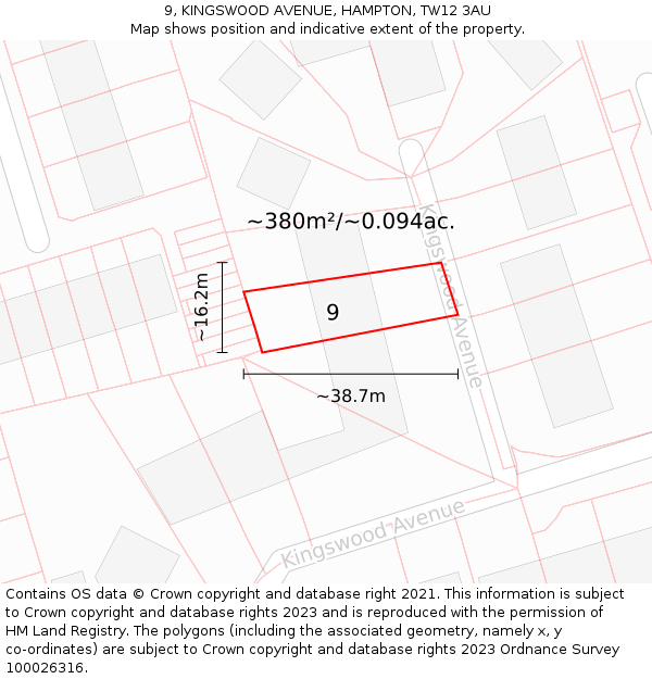9, KINGSWOOD AVENUE, HAMPTON, TW12 3AU: Plot and title map