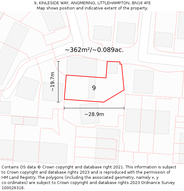 9, KINLESIDE WAY, ANGMERING, LITTLEHAMPTON, BN16 4FE: Plot and title map