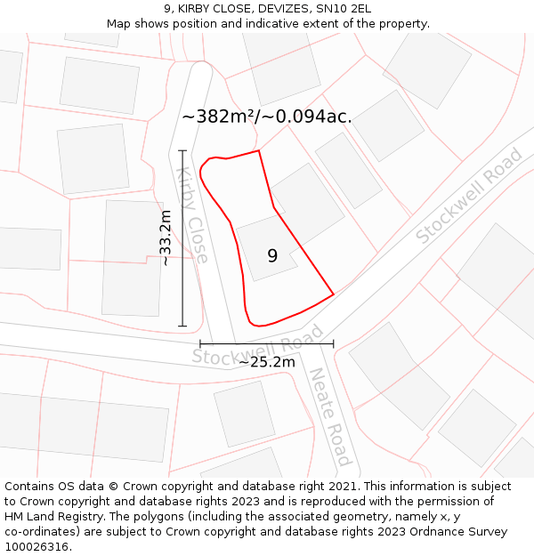 9, KIRBY CLOSE, DEVIZES, SN10 2EL: Plot and title map