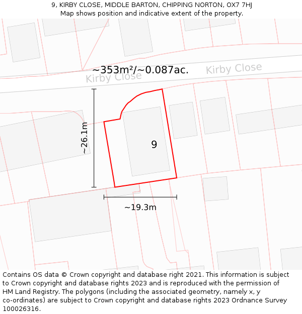 9, KIRBY CLOSE, MIDDLE BARTON, CHIPPING NORTON, OX7 7HJ: Plot and title map